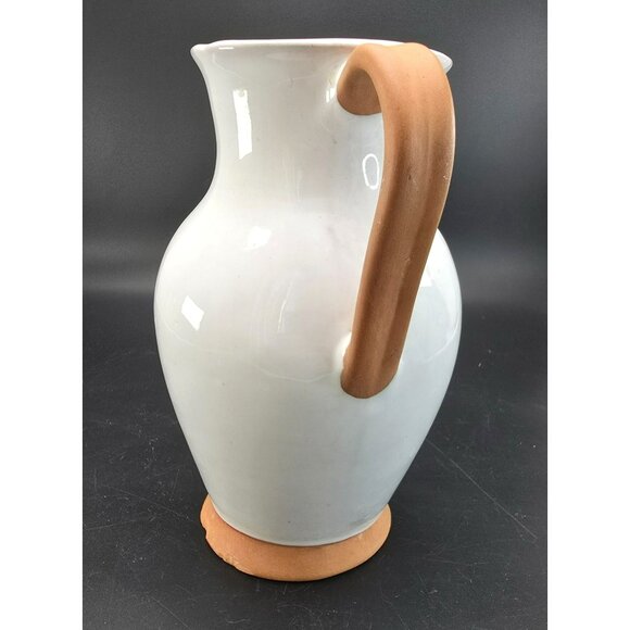 Vintage Italian Large White Ceramic Pitcher Vase With Natural Handle Base CM2115 - Picture 5 of 9